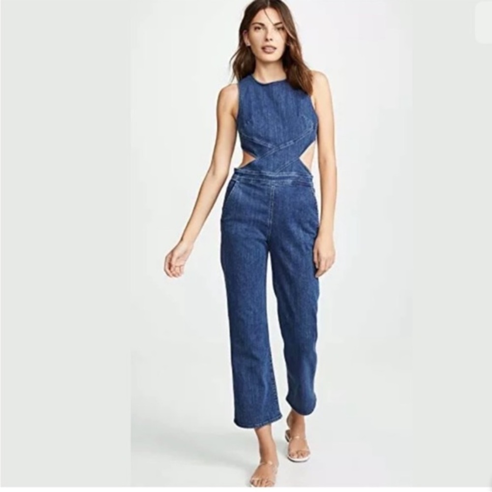 3x1 NYC Danny Women's Boat Neck  Dark Wash Straight Leg Denim Jumpsuit Size S